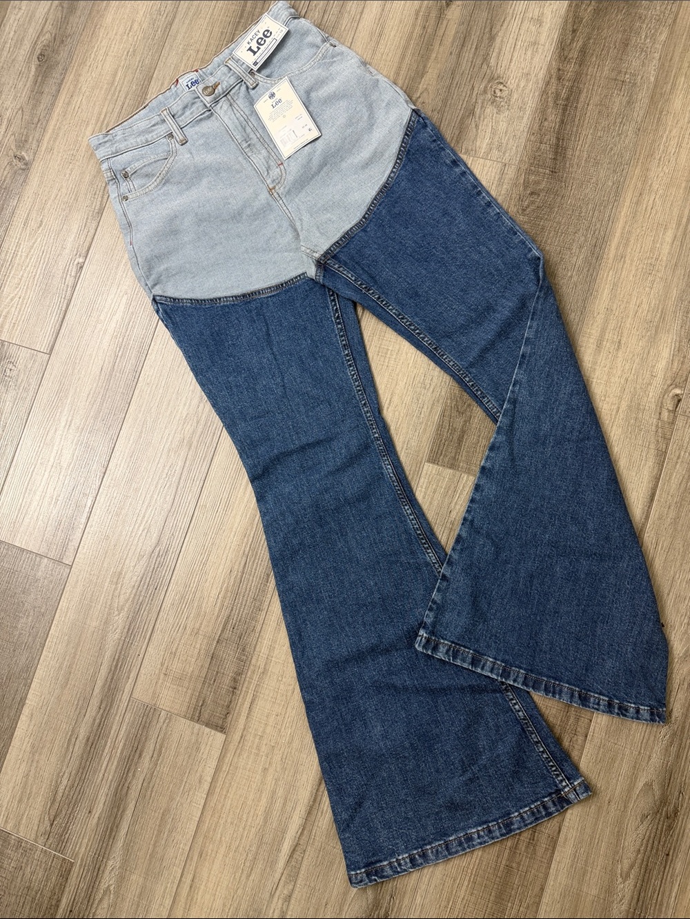 Lee Two-Tone Light and Dark Blue Flare Jeans